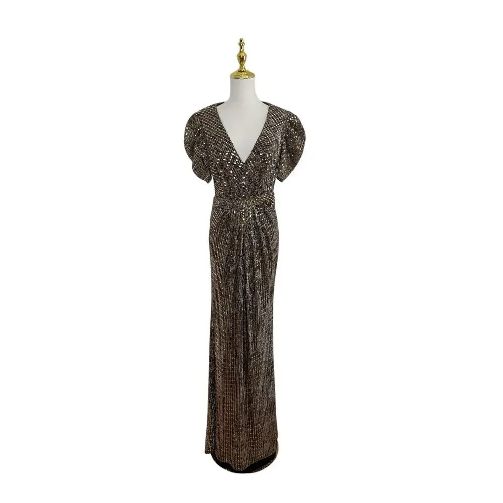Mac Duggal 26661 Bronze Bow Waist Gown Size 4 $398 - Picture 3 of 7